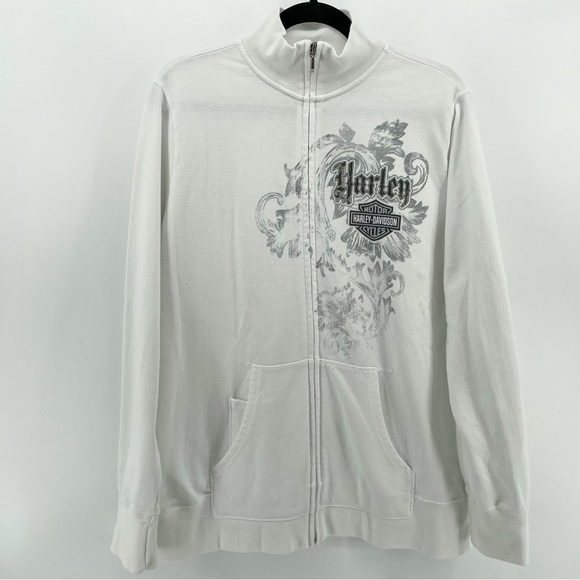 Harley-Davidson Tops - SOLD | Harley Davidson Womens Zipped Sweatshirt White Mock Neck 1X